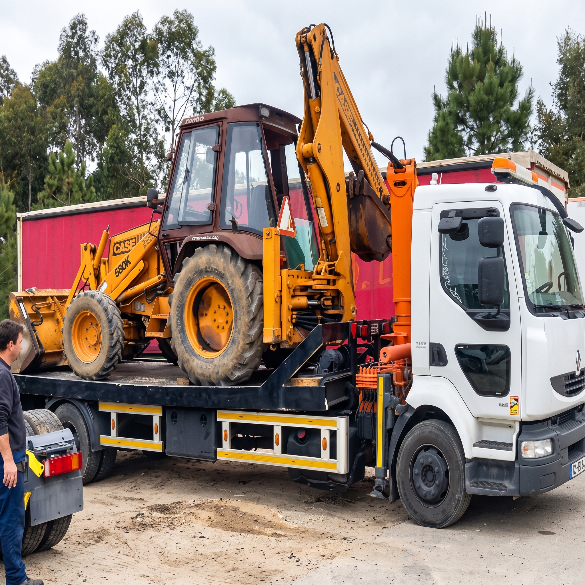 Caminhão transportando equipamento para apoio a obras